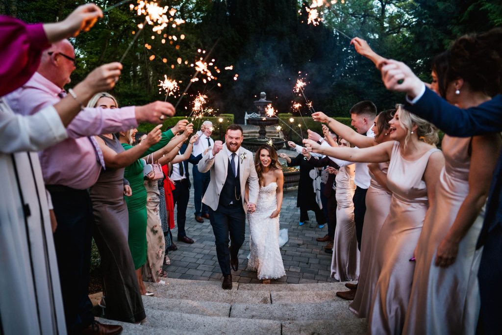 Wedding at Ballykealey House, sparkler shot at night